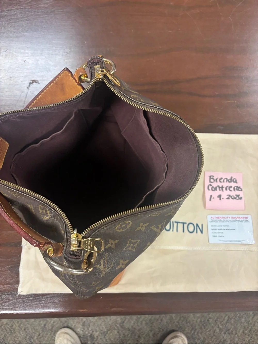 Louis Vuitton Brown Monogram Canvas Hobo with Tan Leather Strap